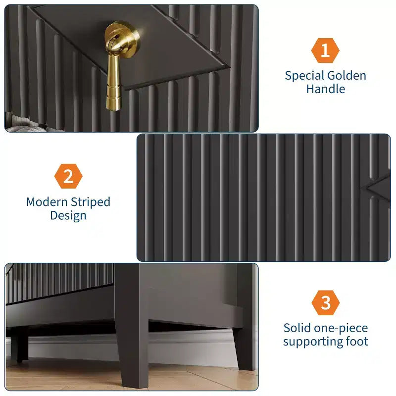 Cómoda de 7 cajones para dormitorio, cómoda de madera de 137 cm de ancho con tiradores de metal, organizador de ropa estriado, mueble de TV para pasillo