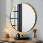 MAYEERTY 20x20x1in Hanging Mirror Aluminum Alloy Thin Edge Gold Round