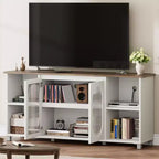 Mueble de TV Moderno para Televisores de 60/65/70 Pulgadas, Consola Multimedia con 2 Puertas de Gabinete de Vidrio Corrugado, 4 Estantes Abiertos, Centro de Entretenimiento con Almacenamiento