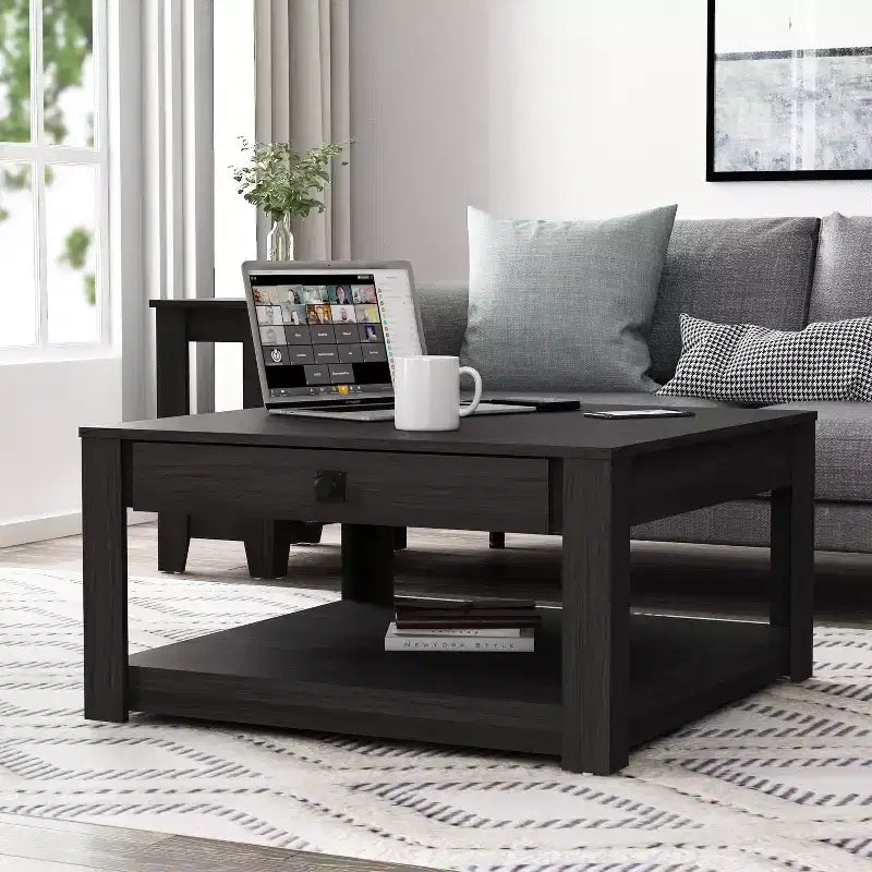 Mesa de centro de madera Galano con cajón de almacenamiento 31.5 An. 31.5 Prof. 16.3 Al.
