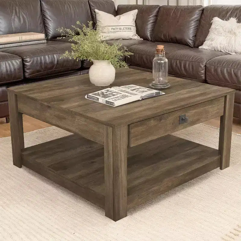 Mesa de centro de madera Galano con cajón de almacenamiento 31.5 An. 31.5 Prof. 16.3 Al.