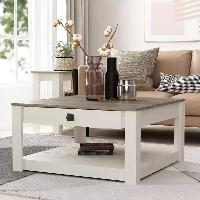 Mesa de centro de madera Galano con cajón de almacenamiento 31.5 An. 31.5 Prof. 16.3 Al.