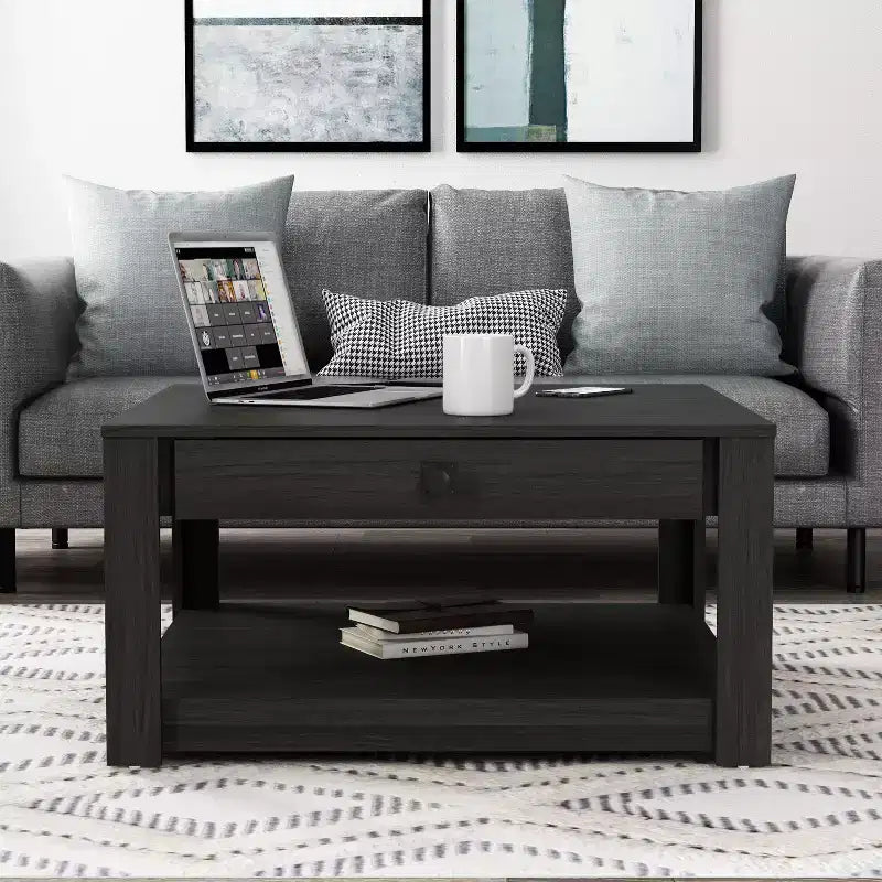Mesa de centro de madera Galano con cajón de almacenamiento 31.5 An. 31.5 Prof. 16.3 Al.