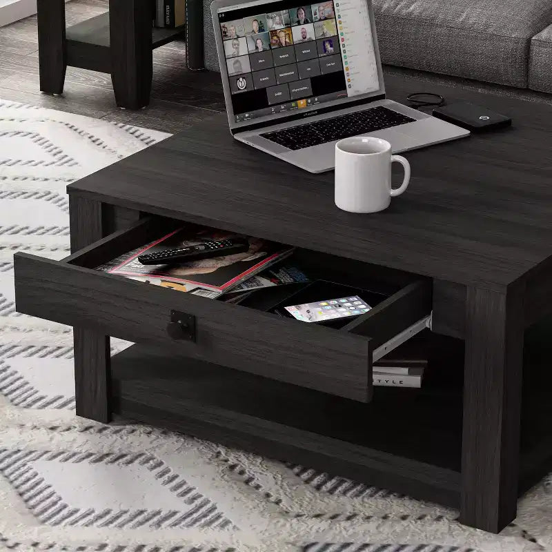Mesa de centro de madera Galano con cajón de almacenamiento 31.5 An. 31.5 Prof. 16.3 Al.