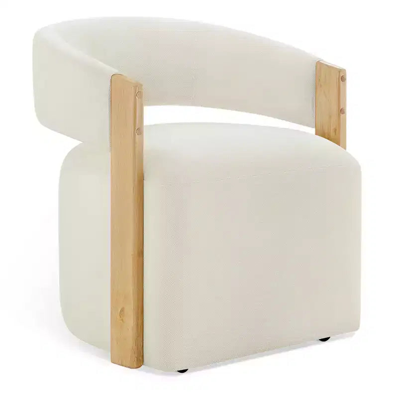 Silla de comedor tapizada Spruce&Spring con reposabrazos de madera y ruedas ocultas