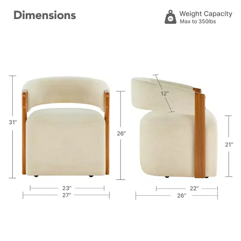 Silla de comedor tapizada Spruce&Spring con reposabrazos de madera y ruedas ocultas