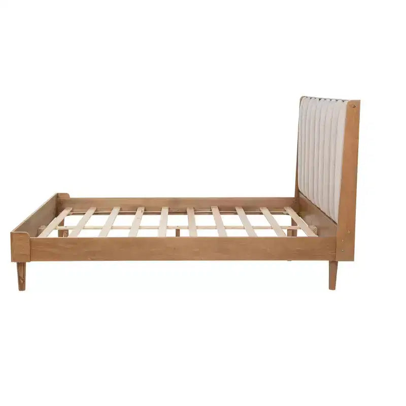 Cama Whisen Wood con cabecero tapizado y estructura reforzada