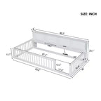 Cama Montessori para niños Bellemave con estantería, cama de suelo individual XL con estación de carga, estructura de cama de suelo con barandillas para niños, blanca