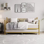 Cama nido Coolmee con cama supletoria, diván de metal tamaño individual con cabecero floral, estructura de cama moderna tipo sofá, soportes de láminas de acero de alta resistencia