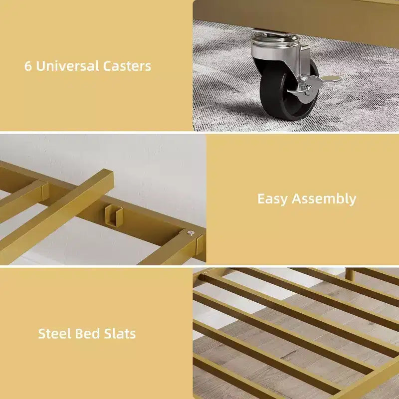 Cama nido Coolmee con cama supletoria, diván de metal tamaño individual con cabecero floral, estructura de cama moderna tipo sofá, soportes de láminas de acero de alta resistencia
