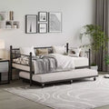 Coolmee Daybed with Trundle Bed, Twin Size Metal Day Bed with Floral Headboard, Modern Sofa Bed Frame, Heavy Duty Steel Slats Supports