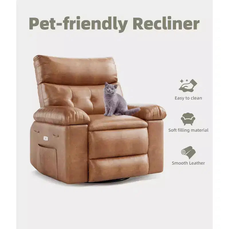 Sillones reclinables grandes GustoWave con calefacción y masaje - Sillón reclinable giratorio 360 para adultos - Mecedora manual