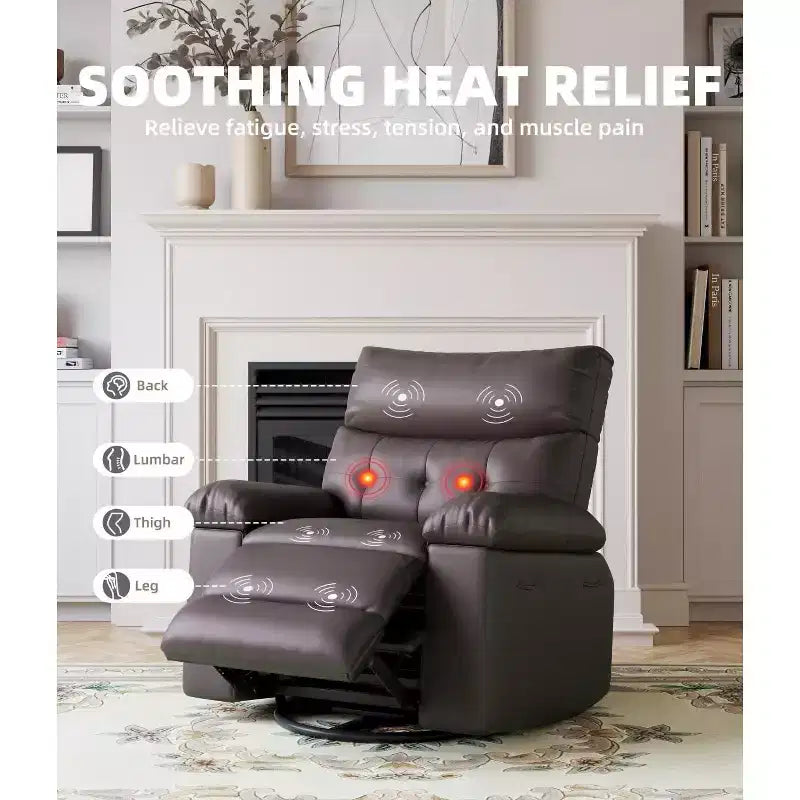 Sillones reclinables grandes GustoWave con calefacción y masaje - Sillón reclinable giratorio 360 para adultos - Mecedora manual
