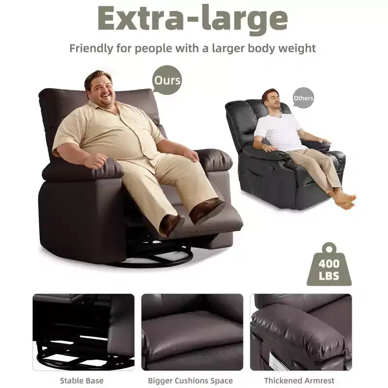 Sillones reclinables grandes GustoWave con calefacción y masaje - Sillón reclinable giratorio 360 para adultos - Mecedora manual