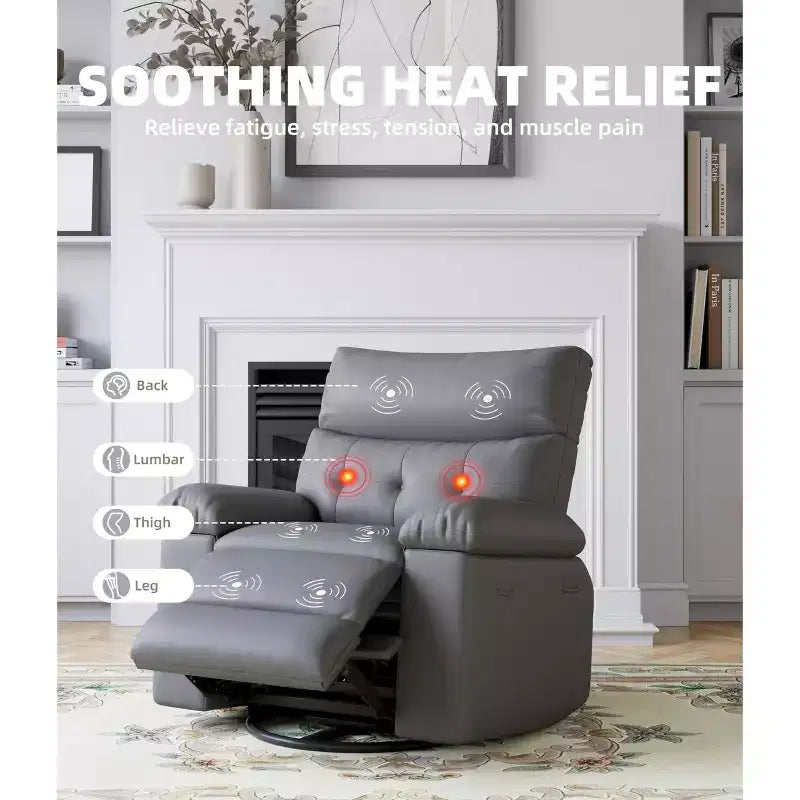 Sillones reclinables grandes GustoWave con calefacción y masaje - Sillón reclinable giratorio 360 para adultos - Mecedora manual