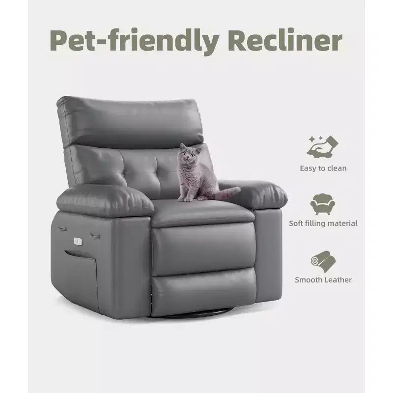 Sillones reclinables grandes GustoWave con calefacción y masaje - Sillón reclinable giratorio 360 para adultos - Mecedora manual