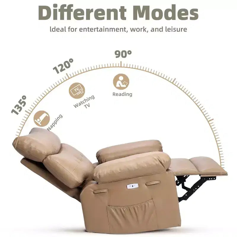 Sillones reclinables grandes GustoWave con calefacción y masaje - Sillón reclinable giratorio 360 para adultos - Mecedora manual