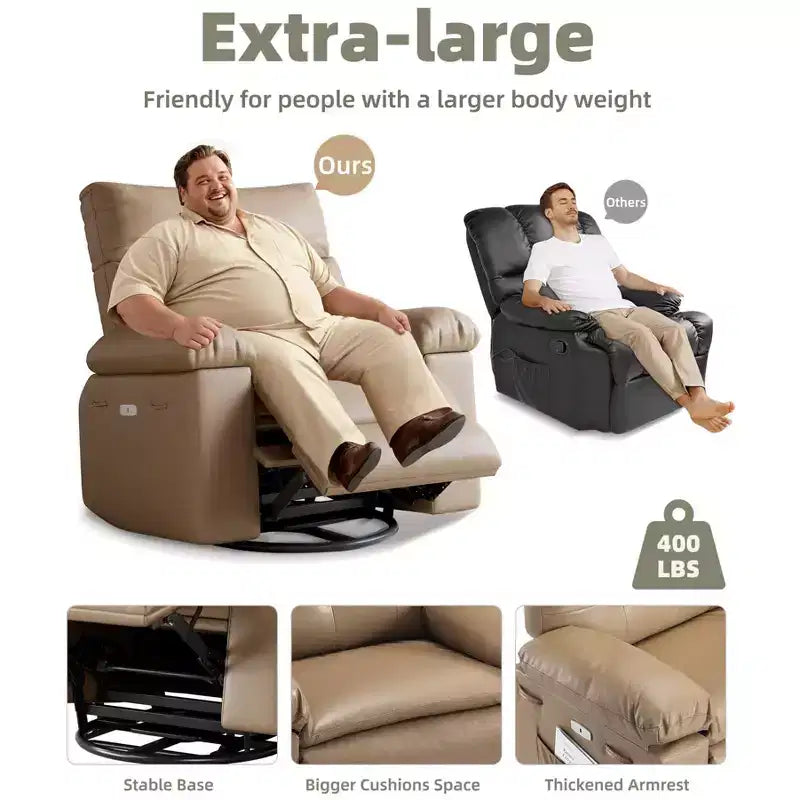Sillones reclinables grandes GustoWave con calefacción y masaje - Sillón reclinable giratorio 360 para adultos - Mecedora manual
