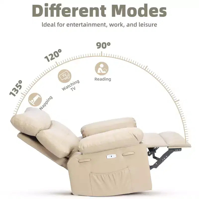 Sillones reclinables grandes GustoWave con calefacción y masaje - Sillón reclinable giratorio 360 para adultos - Mecedora manual