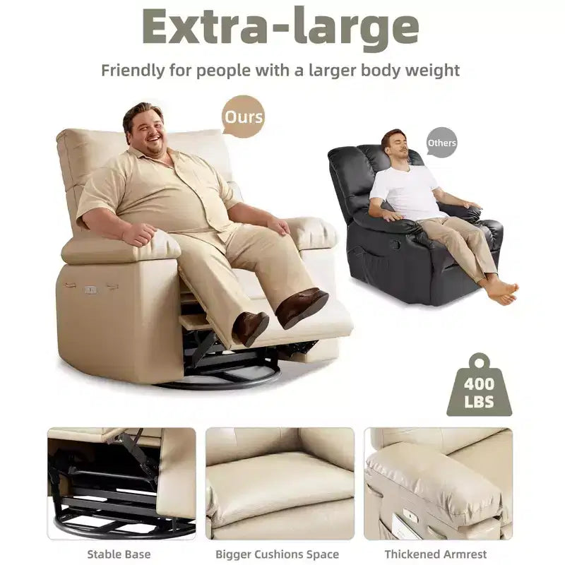 Sillones reclinables grandes GustoWave con calefacción y masaje - Sillón reclinable giratorio 360 para adultos - Mecedora manual