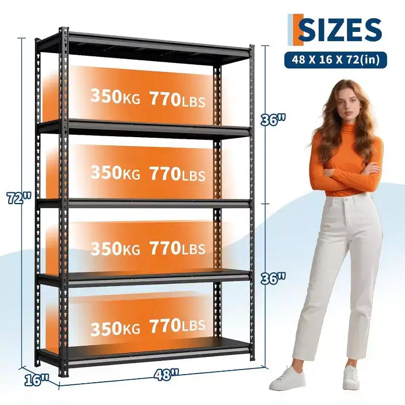Estanterías de Almacenamiento de 5 Niveles, Estantería Metálica para Garaje, Estantería Industrial Ajustable, Estante Metálico Mate para Almacén, Sótano, Cocina, Taller