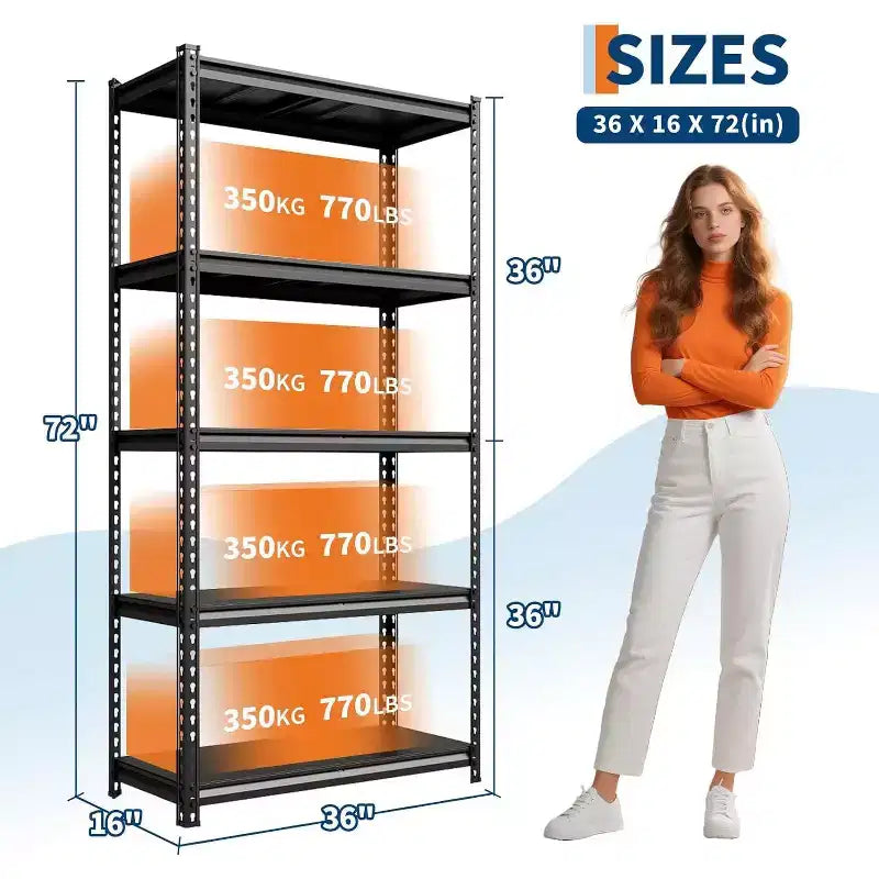 Estanterías de Almacenamiento de 5 Niveles, Estantería Metálica para Garaje, Estantería Industrial Ajustable, Estante Metálico Mate para Almacén, Sótano, Cocina, Taller