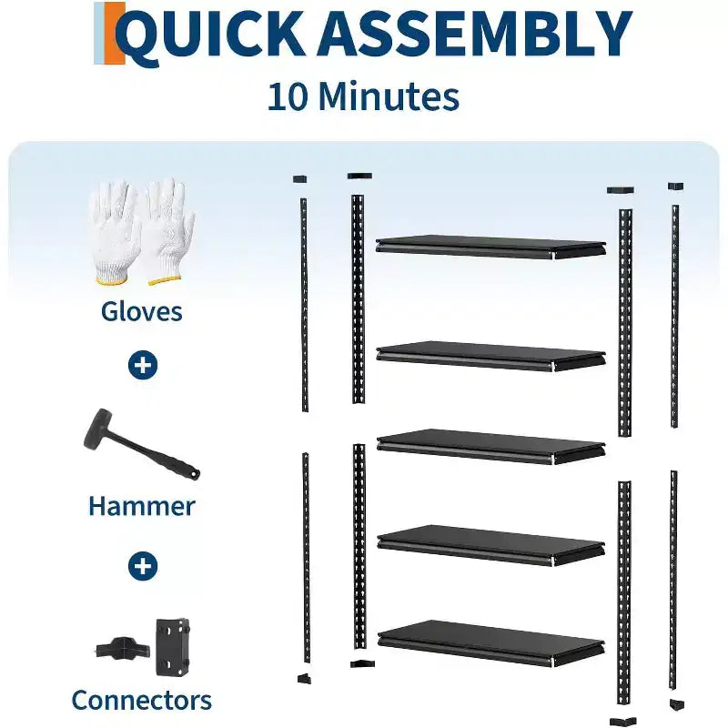 Estanterías de Almacenamiento de 5 Niveles, Estantería Metálica para Garaje, Estantería Industrial Ajustable, Estante Metálico Mate para Almacén, Sótano, Cocina, Taller
