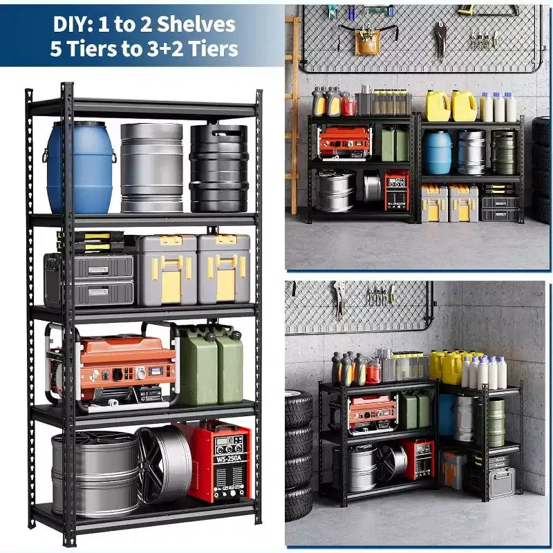Estanterías de Almacenamiento de 5 Niveles, Estantería Metálica para Garaje, Estantería Industrial Ajustable, Estante Metálico Mate para Almacén, Sótano, Cocina, Taller
