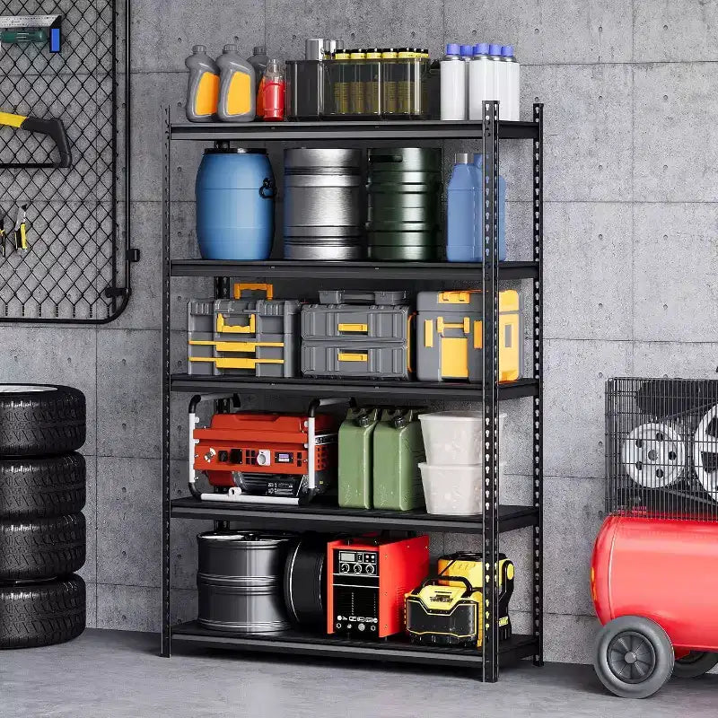 Estanterías de Almacenamiento de 5 Niveles, Estantería Metálica para Garaje, Estantería Industrial Ajustable, Estante Metálico Mate para Almacén, Sótano, Cocina, Taller