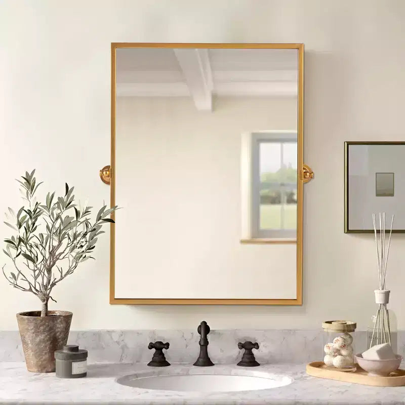 MAYEERTY Hanging Mirror Iron Right Angle Rectangle Black Grid 39x30x1in