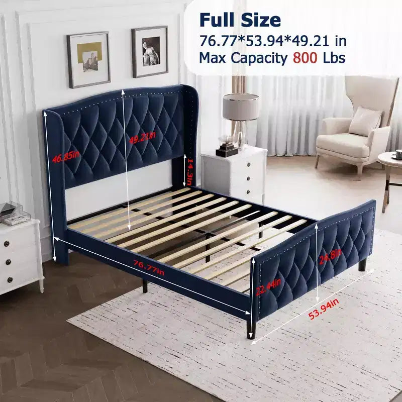 Base de Cama Tapizada de Lujo con Cabecero Ajustable - Tejido de Terciopelo y Soporte de Láminas de Madera