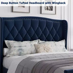 Base de Cama Tapizada de Lujo con Cabecero Ajustable - Tejido de Terciopelo y Soporte de Láminas de Madera