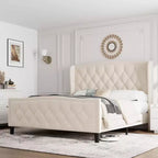 Base de Cama Tapizada de Lujo con Cabecero Ajustable - Tejido de Terciopelo y Soporte de Láminas de Madera