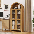 Mueble Expositor Acekool con Arco y Estantes Ajustables, Vitrina de Almacenamiento de 178 cm de Alto en Roble con Puertas de Acrílico Transparente para Cocina o Salón