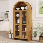 Mueble Expositor Acekool con Arco y Estantes Ajustables, Vitrina de Almacenamiento de 178 cm de Alto en Roble con Puertas de Acrílico Transparente para Cocina o Salón
