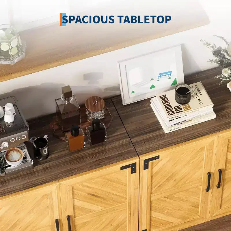 Acekool Aparador de Cocina de 31.5" - Gabinete de Almacenamiento Estilo Rústico con Estante Ajustable y Puertas para Cocina, Sala de Estar en Negro Marrón