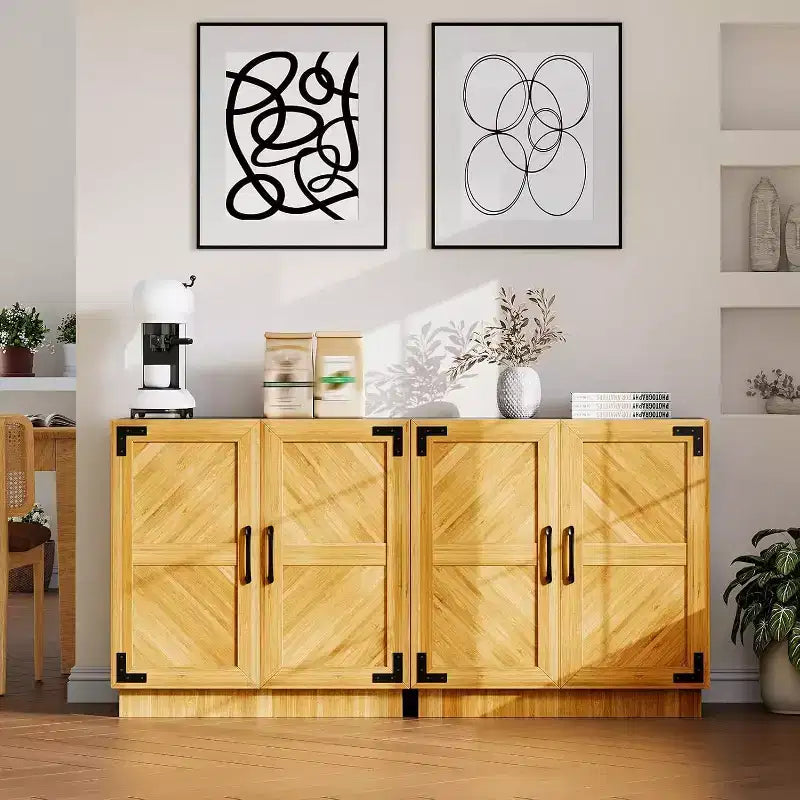 Acekool Aparador de Cocina de 31.5" - Gabinete de Almacenamiento Estilo Rústico con Estante Ajustable y Puertas para Cocina, Sala de Estar en Negro Marrón