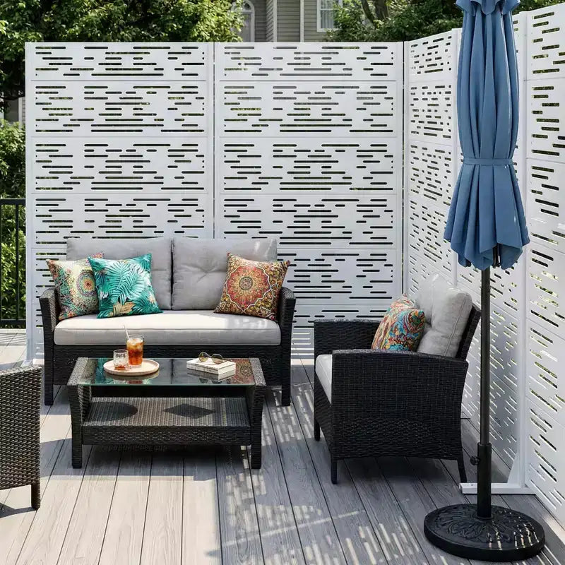 MAYEERTY 72x35 White Outdoor Natural Privacy Panel Screen, 6 Piece Set Natural Folding Divider for Backyard and Garden