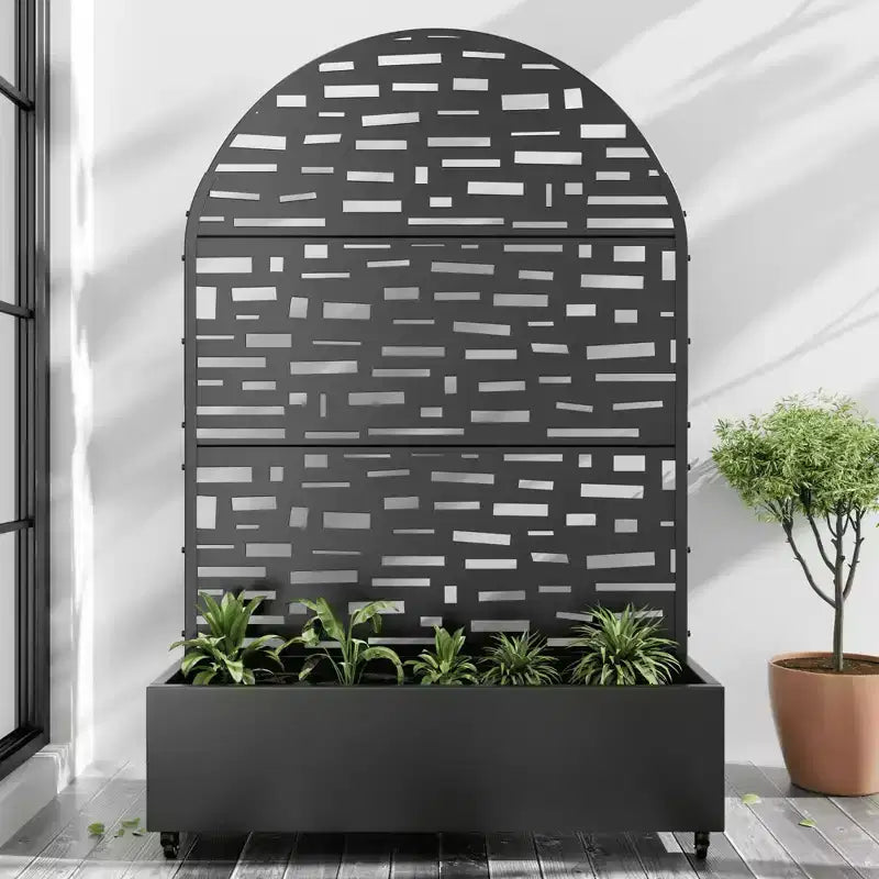 MAYEERTY Planter Box with Trellis Iron Black Arch Gerald Wide Edge Street Style 72x47x16in 3-Piece Set