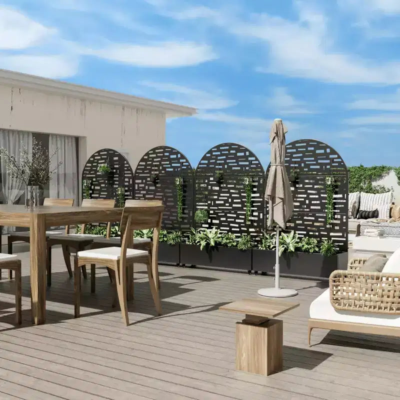 Jardinera MAYEERTY con celosía de hierro negro, estilo Gerald Arch Wide Edge Street, 72x47x16 pulgadas, juego de 3 piezas