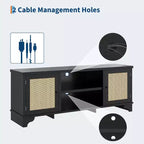 Mueble de TV de 70 pulgadas, Mueble de TV de ratán para sala de estar, Centro de entretenimiento boho, Gabinete consola de madera con almacenamiento y estante.