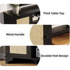 Mueble de TV de 70 pulgadas, Mueble de TV de ratán para sala de estar, Centro de entretenimiento boho, Gabinete consola de madera con almacenamiento y estante.