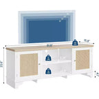 Mueble de TV de 70 pulgadas, Mueble de TV de ratán para sala de estar, Centro de entretenimiento boho, Gabinete consola de madera con almacenamiento y estante.