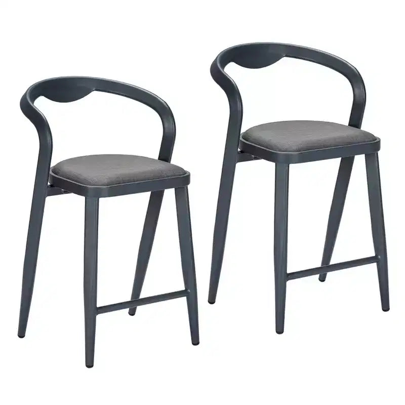 Sunnyfurn Aluminum Minimalist Bar Chair with Backrest - Contemporary Bar Stool Set, 2-Piece Set for Indoor and Outdoor Use, Gray-Blue