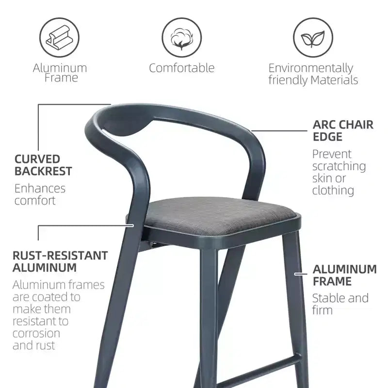 Sunnyfurn Silla de bar minimalista de aluminio con respaldo - Juego de taburetes de bar contemporáneos, juego de 2 piezas para uso en interiores y exteriores, gris-azul