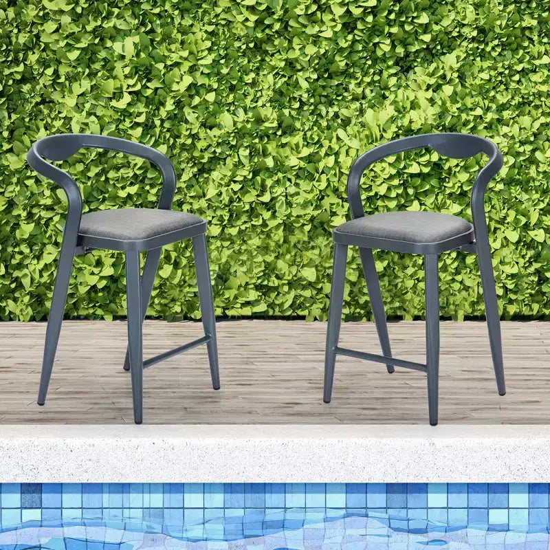 Sunnyfurn Silla de bar minimalista de aluminio con respaldo - Juego de taburetes de bar contemporáneos, juego de 2 piezas para uso en interiores y exteriores, gris-azul