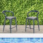 Sunnyfurn Silla de bar minimalista de aluminio con respaldo - Juego de taburetes de bar contemporáneos, juego de 2 piezas para uso en interiores y exteriores, gris-azul