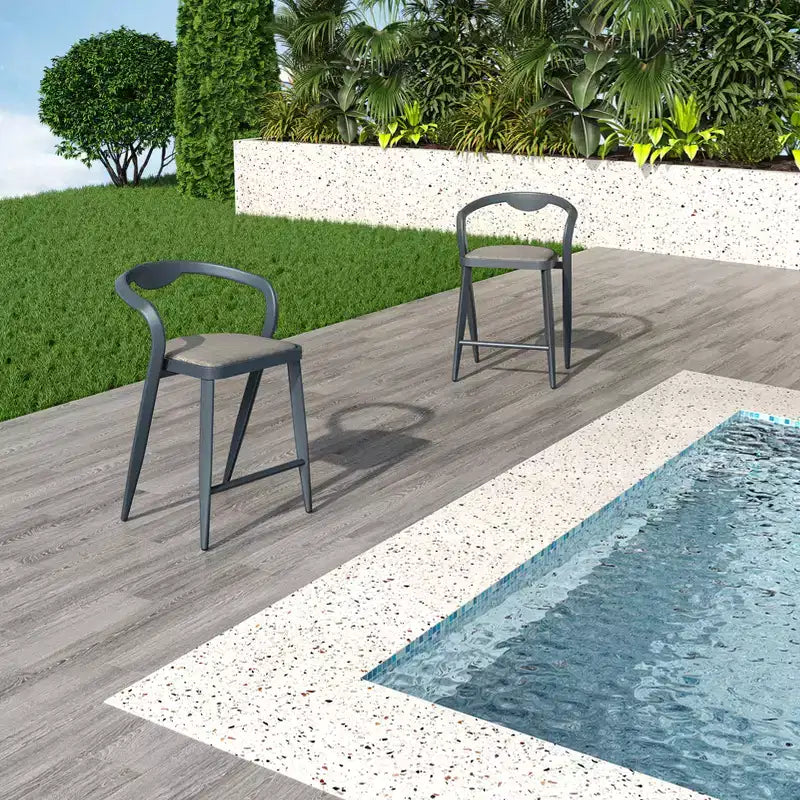 Sunnyfurn Silla de bar minimalista de aluminio con respaldo - Juego de taburetes de bar contemporáneos, juego de 2 piezas para uso en interiores y exteriores, gris-azul