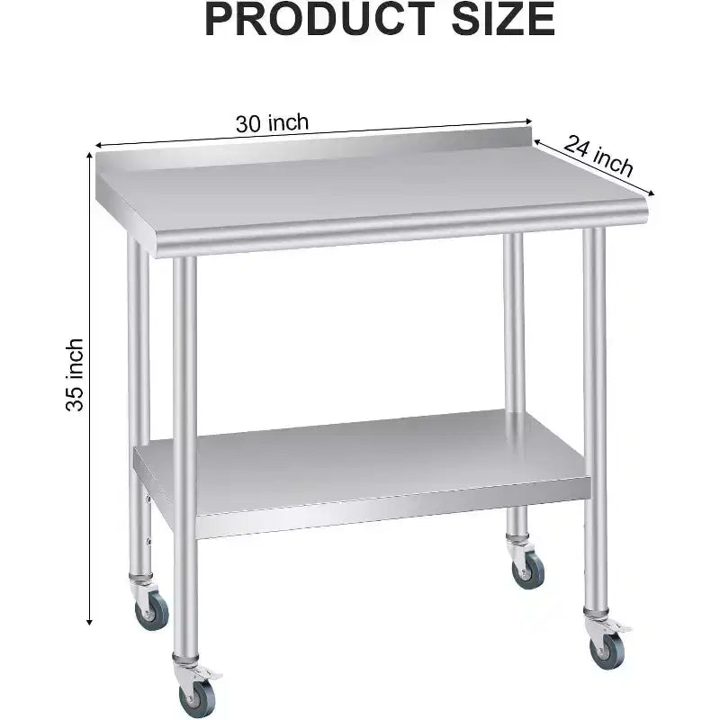 Mesa de acero inoxidable Acekool con ruedas, estación de preparación de alta resistencia de 60x24 pulgadas, salpicadero y estante ajustable para cocina, restaurante, oficina
