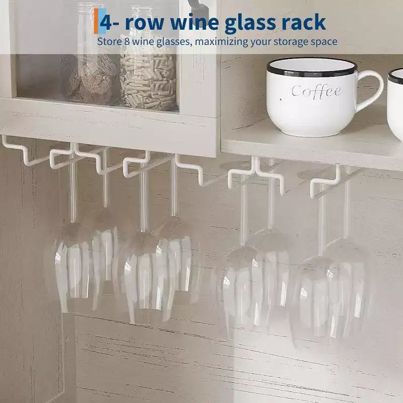 Mueble de despensa de cocina alto Acekool de 183 cm con vitrina, 4 puertas, 2 cajones, botellero y copero, estantes ajustables, gran almacenaje tipo aparador, blanco